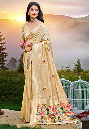 Woven Art Silk Saree in Beige