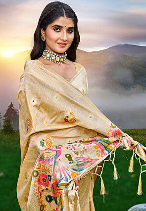 Woven Art Silk Saree in Beige
