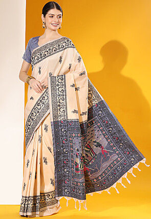Woven Art Silk Saree in Beige