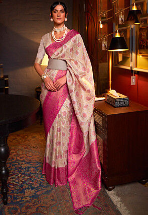 Woven Art Silk Saree in Beige