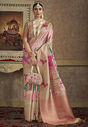 Woven Art Silk Saree in Beige