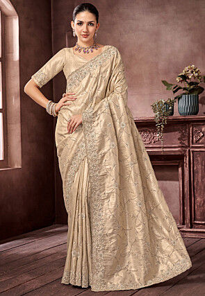 Woven Art Silk Jacquard Saree in Beige