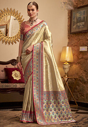 Woven Art Silk Saree in Beige
