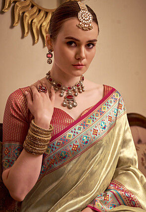 Woven Art Silk Saree in Beige