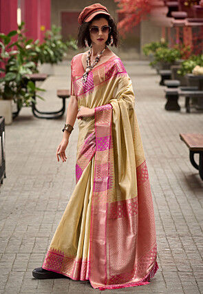 Woven Art Silk Saree in Beige