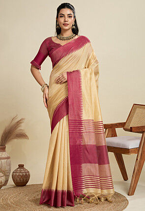 Woven Art Silk Saree in Beige