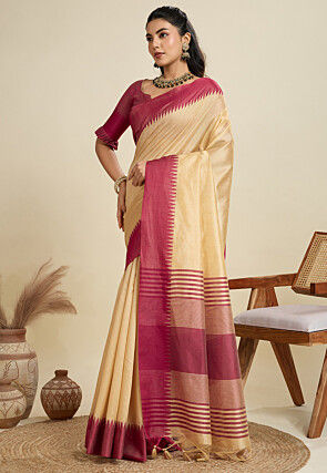 Woven Art Silk Saree in Beige