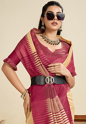 Woven Art Silk Saree in Beige