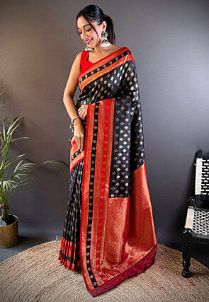 Woven Art Silk Saree in Black
