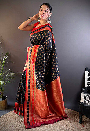 Woven Art Silk Saree in Black