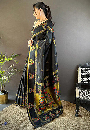 Woven Art Silk Saree in Black