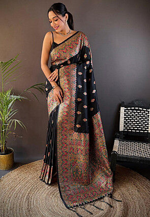 Woven Art Silk Saree in Black