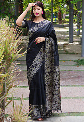 Woven Art Silk Saree in Black