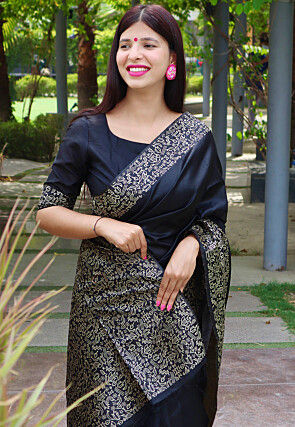 Woven Art Silk Saree in Black