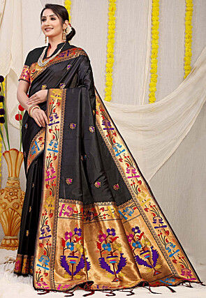 Woven Art Silk Saree in Black