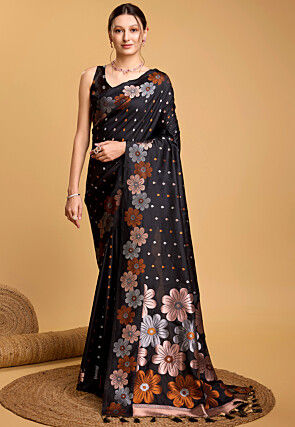 Woven Art Silk Saree in Black