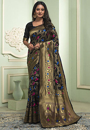 Woven Art Silk Saree in Black