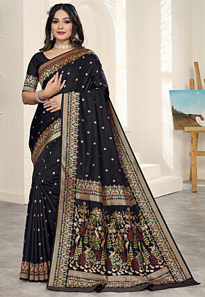 Woven Art Silk Saree in Black