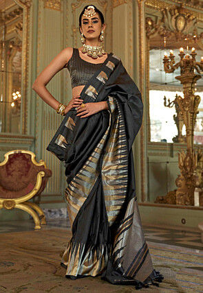 Woven Art Silk Saree in Black