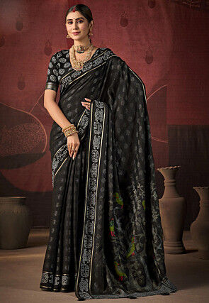 Woven Art Silk Saree in Black