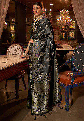 Woven Art Silk Saree in Black