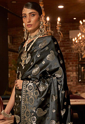 Woven Art Silk Saree in Black