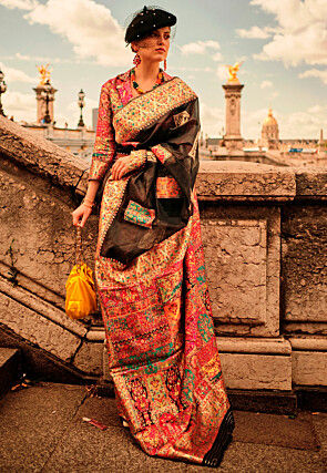 Woven Art Silk Saree in Black