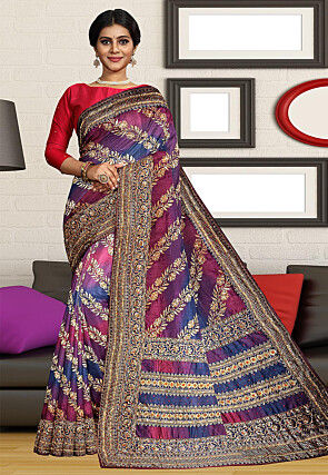 Woven Art Silk Saree in Blue and Purple