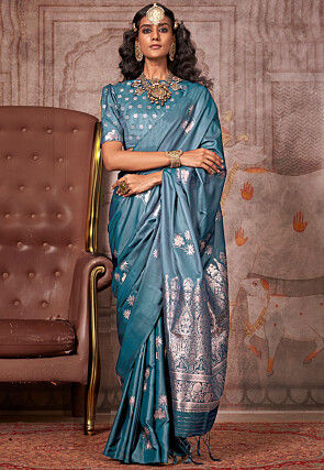 Woven Art Silk Saree in Blue