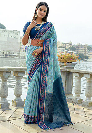 Woven Art Silk Saree in Blue