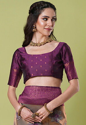 Woven Art Silk Saree in Brown and Golden