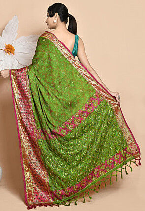 Woven Art Silk Saree in Brown and Green