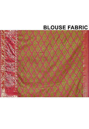 Woven Art Silk Saree in Brown and Green