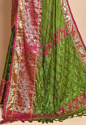 Woven Art Silk Saree in Brown and Green
