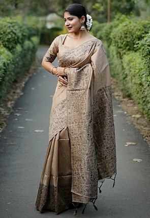 Woven Art Silk Saree in Brown