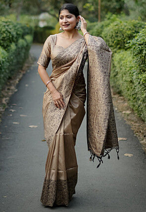Woven Art Silk Saree in Brown