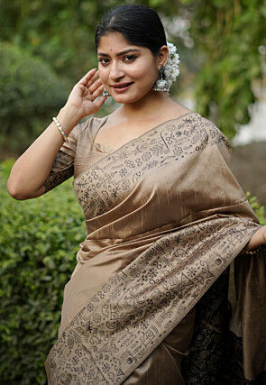 Woven Art Silk Saree in Brown