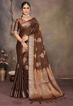Woven Art Silk Saree in Brown