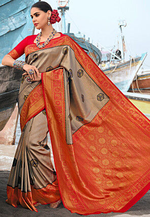 Woven Art Silk Saree in Brown