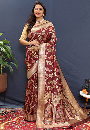 Woven Art Silk Saree in Brown
