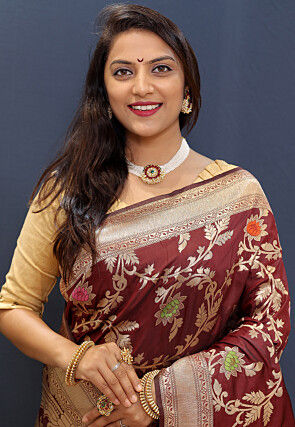 Woven Art Silk Saree in Brown