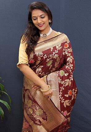 Woven Art Silk Saree in Brown