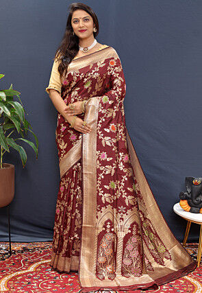 Woven Art Silk Saree in Brown