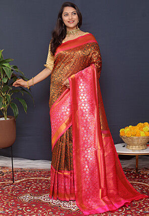 Woven Art Silk Saree in Brown