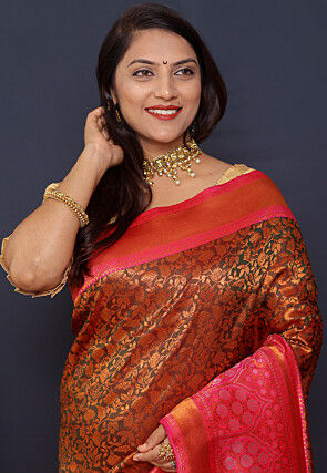 Woven Art Silk Saree in Brown