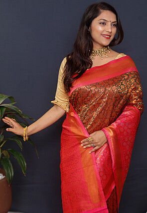 Woven Art Silk Saree in Brown