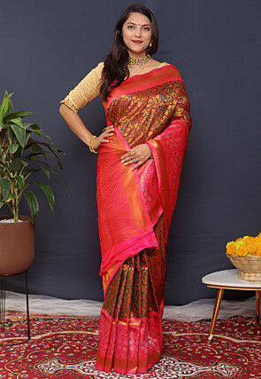 Woven Art Silk Saree in Brown