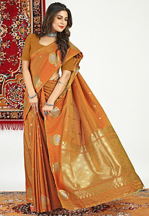 Woven Art Silk Saree in Brown