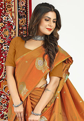 Woven Art Silk Saree in Brown