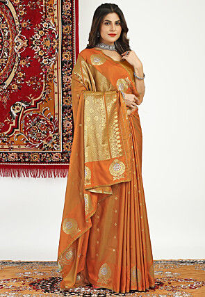 Woven Art Silk Saree in Brown